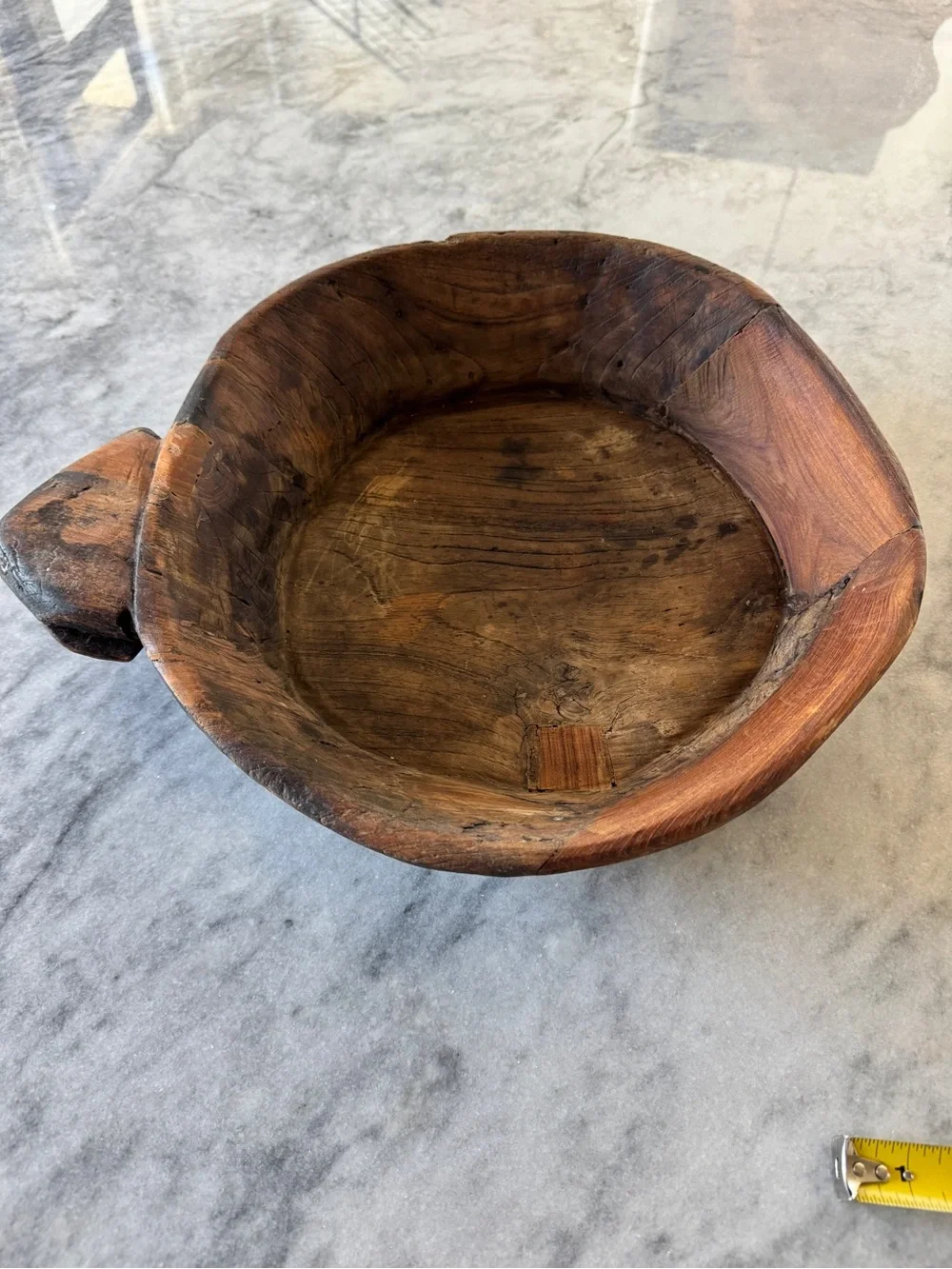Handcrafted Antique Dough Bowl with Handle